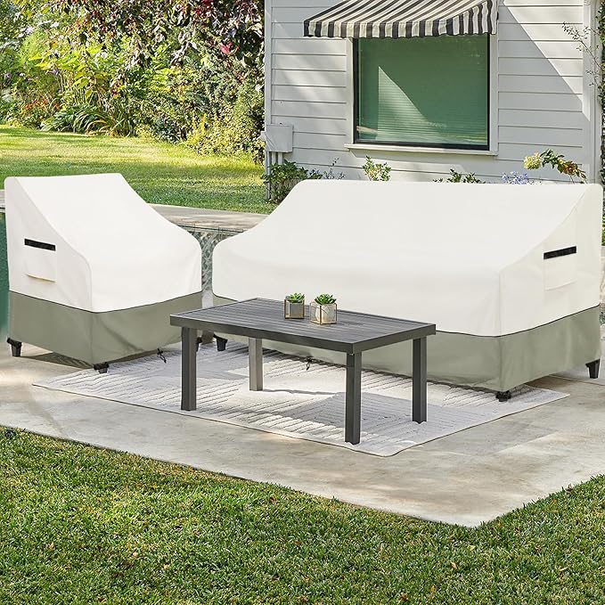 3-Seater Patio Sofa Cover,76 W x 32.5 D x 33 H Inches Outdoor Couch Cover,600D Heavy Duty Waterproof Outdoor Sofa Covers,Patio Furniture Covers,Beige