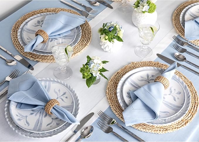 Solino Home Linen Table Runner 120 Inches Long - Classic Hemstitch 100% Pure Linen White Dining Table Runner 16 x 120 Inch for Valentines, Spring, Easter