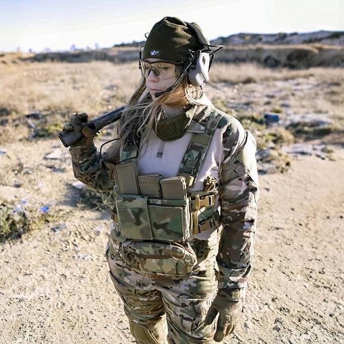 Tactical Chest Rig, MOLLE Compatible Plate Carrier System, 5.56/7.62 Mag Pouches, Detachable Panels