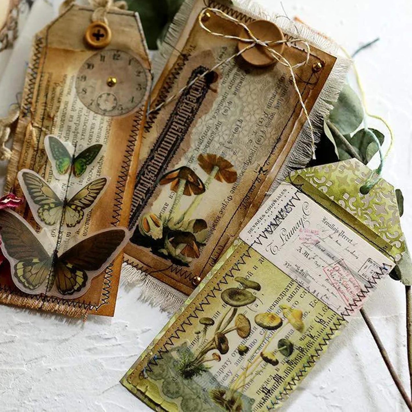 Vintage Vellum Stickers Floral Plants Elements Scrapbooking Supplies Flowers Botanic Natural Translucent Paper Self-Adhesive Junk-Journal Items (Small Mushroom)