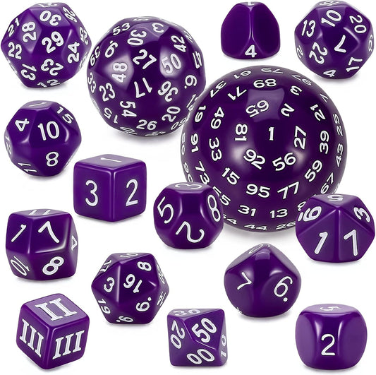 CiaraQ DND Polyhedral Dice Set (15pcs) D4-D100 Game Dice with Dice Bag for Dungeons and Dragons Role Playing Table Games (Purple & White)