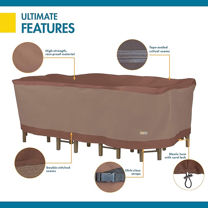 DUCKCOVERS Ultimate Waterproof Rectangular/Oval Patio Table with Chairs Cover, 107 Inch