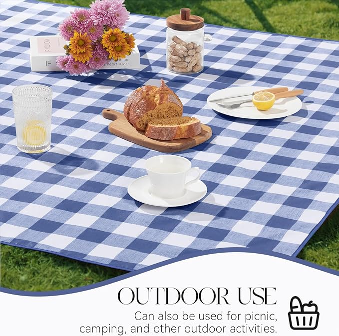 MOSAYT Rectangle Vinyl Tablecloth, 100% Waterproof Buffalo Gingham Plastic Table Cloth, Heavy Duty Wipeable Table Covers for Picnic, Outdoor, Camping - 54 x 120, Blue
