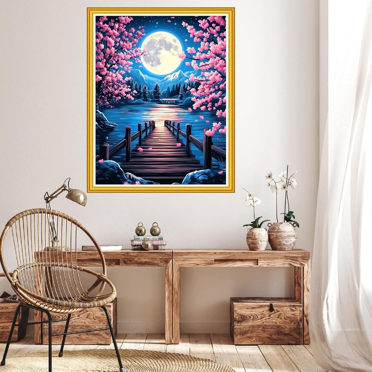 Hopeart Stamped Cross Stitch Kits for Beginner Embroidery Kits for Beginners Adults DIY 11CT Cross Stitch Patterns Needlepoint Kits Crossstitching Kits-Moonlit Peach Blossoms 16x20 inch