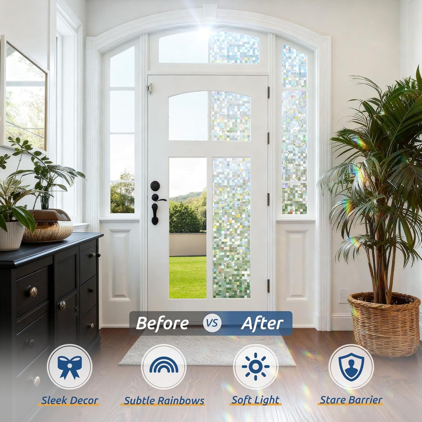 rabbitgoo Stained Glass Window Privacy Film Mosaic Pattern, Frosted Glass Window Film Rainbow Decorative Sticker, Static Cling UV Blocking Suncatcher for Home, 23.6 x 78.7 Inches