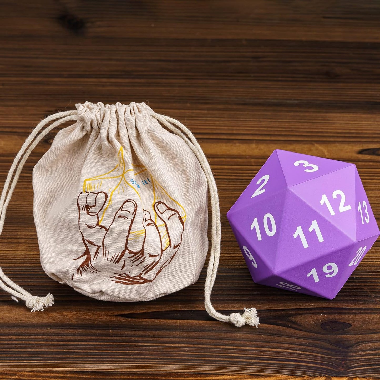 Large Foam D20 Dice, 80mm Purple 20 Sided Dice D&D Polyhedral Set with Drawstring Bag for Role Playing Games