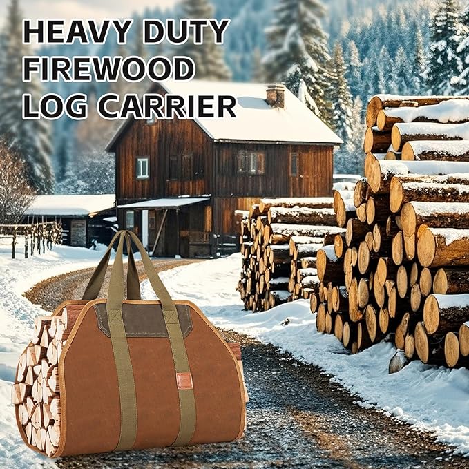 1MORE Firewood Carrier - Wood Carrier for Firewood,Log Carrier for Firewood Tote Bag, 40"X19" Canvas Firewood Carrier, Water Resistant Log Tote Wood Carrying Bag With Handles,Fireplace Tools.Rust