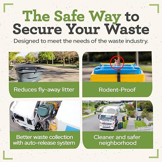 Push Clip Trash Can Locks, Easy to Install, Durable Trash Can Lock for Cart Lid Security, 28-96 Gallon Garbage Can Lock for Outdoor, Auto Release Mechanism, Wind-Resistant - 1PC Strap