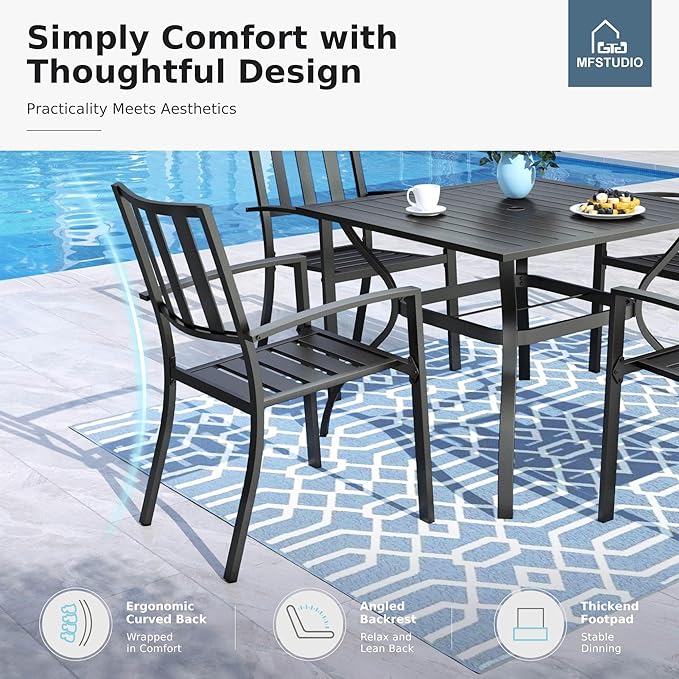 MFSTUDIO Outdoor Dining Set for 8, Patio Table and Chairs Set with Umbrella Hole, 9 Piece Metal Patio Dining Sets, Outdoor Patio Furniture Set for Deck Backyard Poolside Garden