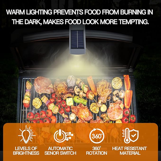 Grill Light for Outdoor Grill,Solar Rechargeable 400Lumens&360° Rotation BBQ Light with Auto On/Off, LED Grill Lights for BBQ Smokers with Hood Grill Accessories,Grill Gifts for Parents/Husbands