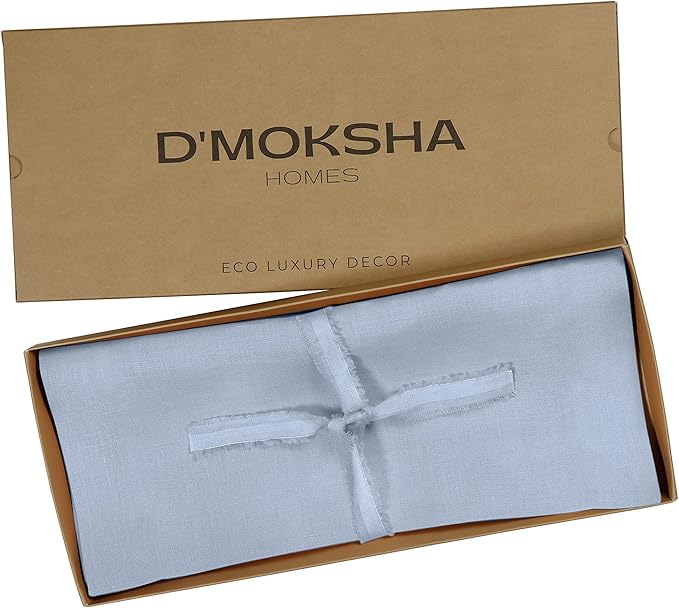 D'Moksha Homes Linen Powder Blue Table Runner 72 Inches Long - 100% Pure Linen 14 x 72 Inch Table Runner for Dining, Winter, Holiday - Machine Washable