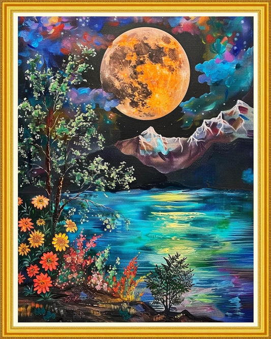 Magxvouy Cross Stitch Kits Stamped Full Range of Embroidery Kits,Cross Stitch Patterns Needlework Kits for Beginners 11CT Printed Kits&Moon Night Scene 16x20 inch