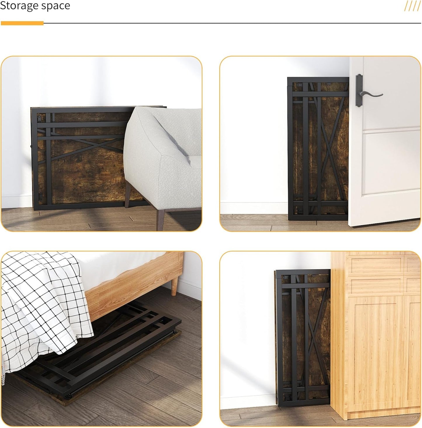 32 inch Small Folding Computer Desk, Writing Gaming Computer Desk for Small Spaces, No Assembly Required Home Office Desk, Rustic Brown