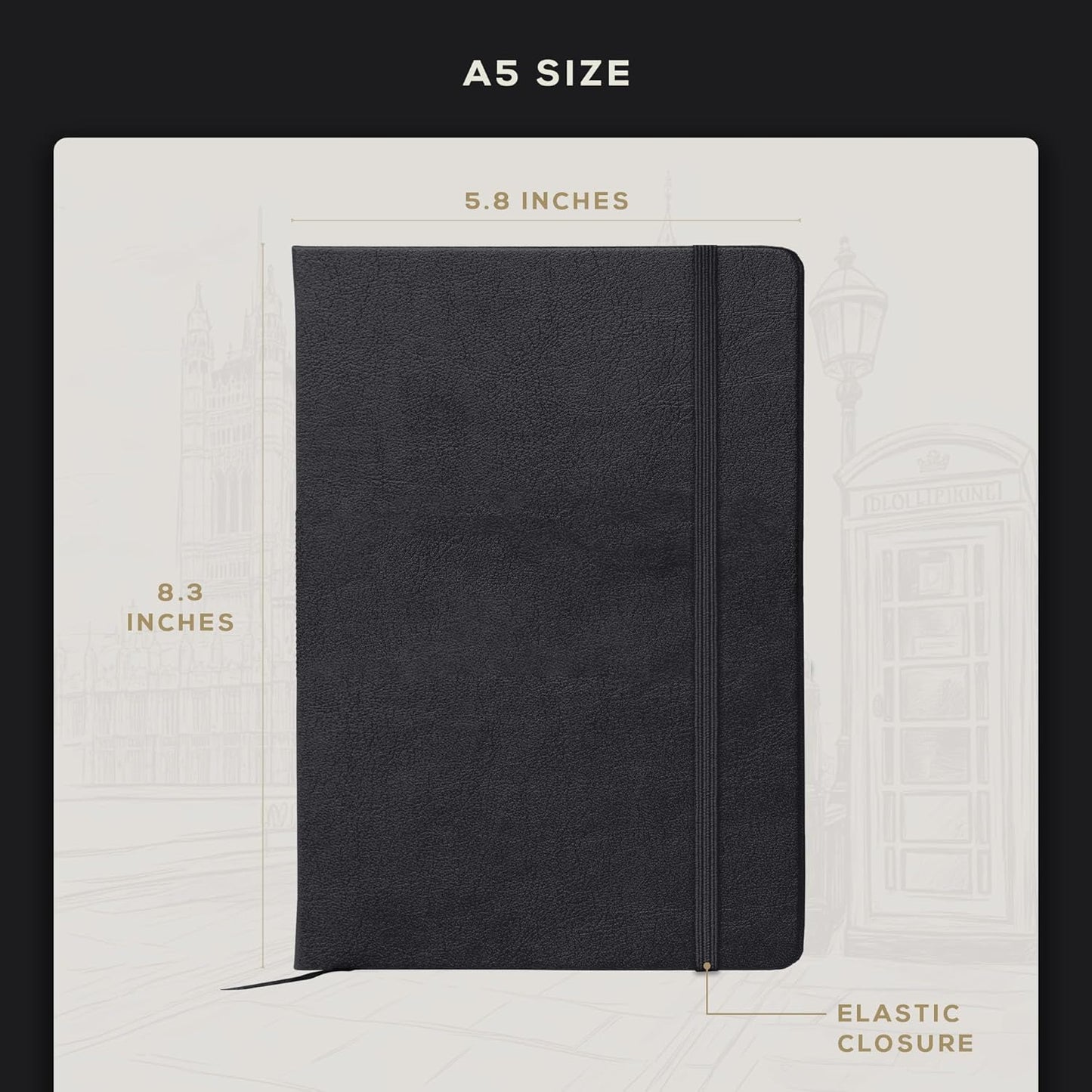 Beechmore Books A5 Sketch Book – 5.8"x8.3" Premium Vegan Leather Hardcover Sketchbook, 96 Thick 300gsm Perforated Ivory Pages, Ideal for Sketching, Watercolor & Mixed Media, Includes Back Pocket