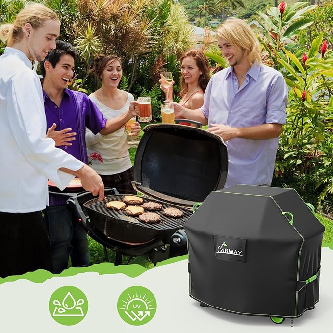 UIRWAY Gas Grill Cover 72 Inch, Waterproof, UV & Fade Resistant BBQ Grill Cover for Outdoor, Barbecue Cover with Reflective Strip and Air Vent for Weber, Dyna-glo, Char-Broil, Nexgrill, etc. Black