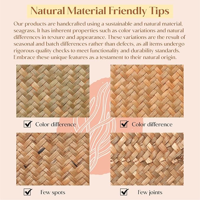 6 Pack Rectangular Woven Placemats, Rattan Wicker Table Mats, 17" x 12", Natural Seagrass Place Mats for Dining Table