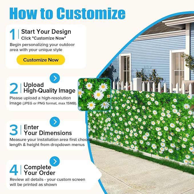 UPGRADE Custom Scenic Privacy Fence Screen for Outdoor Full-Color Printed Fence Cover with PVC Mesh UV Resistant, Weatherproof Perfect for Garden, Balcony, Backyard