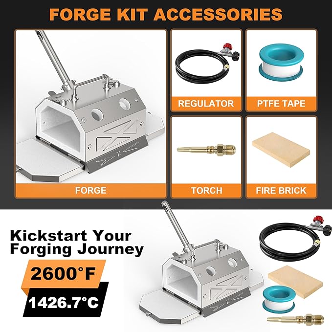 Nelyrho Portable Propane Blacksmith Forge Kit with Double Door, Single Burner, 30PSI Regulator, Knife Making and Beginner Blacksmith Tools