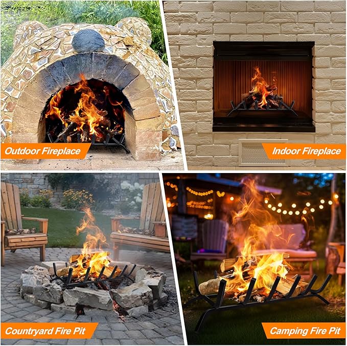 Fireplace Grate,Fireplace Log Holder,21 inch Heavy Duty Solid Cast Iron FIrewood Log Burning Rack for Inside The Fireplace Accessories Outood Fire Pit Kindling Fireplace Tools
