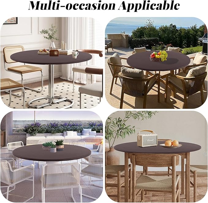 LURKA Round PU Leather Table Cover/Tablecloth with Elastic Hem – Waterproof, Oil-Proof, Scratch-Resistant, Wipeable Spill Protector for Dining Table, Kitchen, Outdoor Party (Coffee, 5FT-Round)