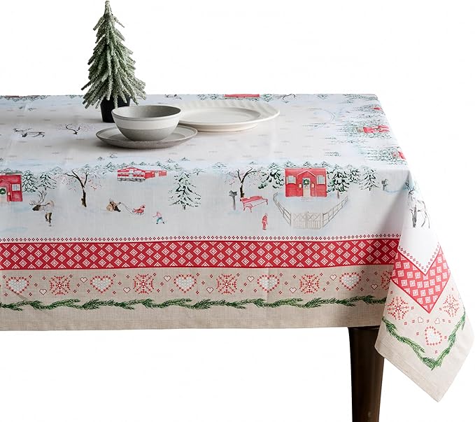 Maison d' Hermine Table Cloth Square Table 100% Cotton 60 x 60 Inches Fall Tablecloth Reusable Everyday Use for Thanksgiving Christmas Decorations Dining Farmhouse Party (Rural Christmas)