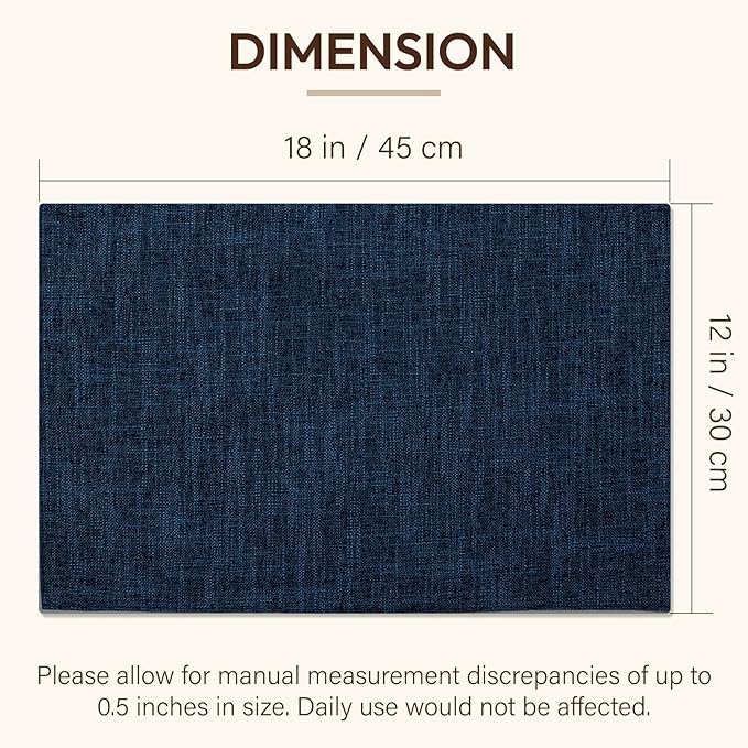 Blue Forest Placemats Set of 4, Dual-Layered Thickened Faux Linen Cloth Place Mats Heat Resistant Machine Washable Wrinkle Free Table Mats Indoor/Outdoor (Navy Blue)