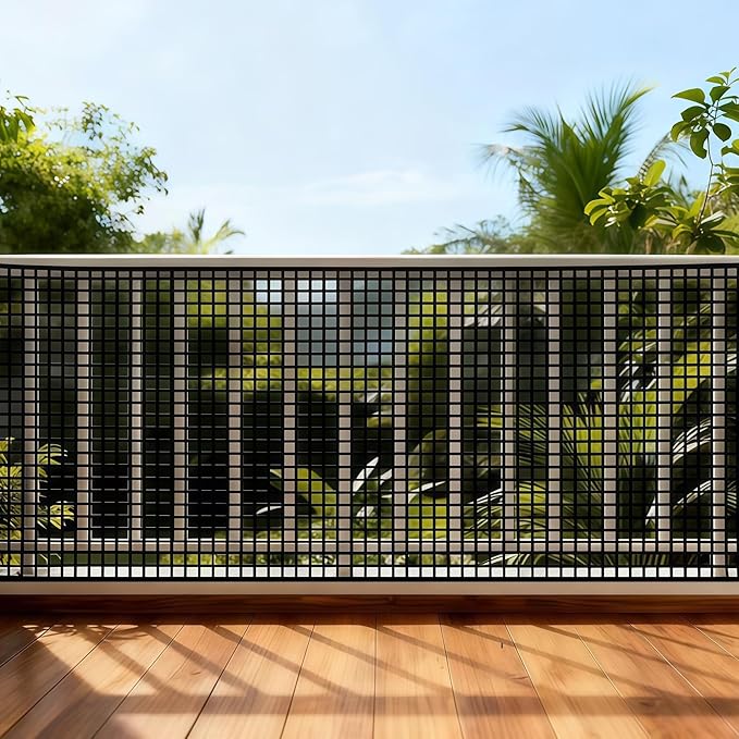 PotatoLife Plastic Wire Mesh Fence, Balcony Fence for Baby and Pets, Safety Fence, Stair Protector, Poultry, Garden, Tree Support, Durable Material, Free Zip Ties (Black, 15.7'' x 10')