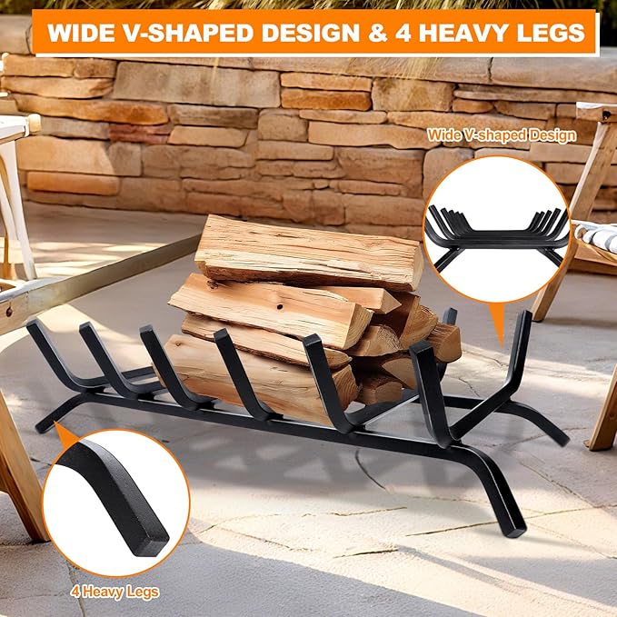 Fireplace Grate,Fireplace Log Holder,21 inch Heavy Duty Solid Cast Iron FIrewood Log Burning Rack for Inside The Fireplace Accessories Outood Fire Pit Kindling Fireplace Tools