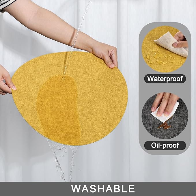Myir JUN Round Placemats, Dual Sided Faux Leather Place Mats Set of 6 Indoor/Outdoor Non-Slip Washable Table Mats (Gray Yellow, Set of 6)