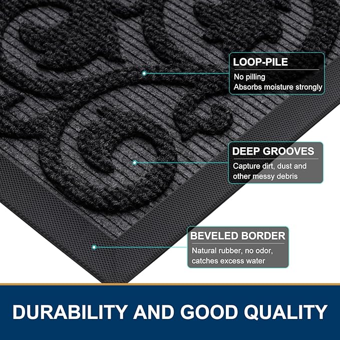 Smiry Welcome Door Mat Outside Entrance, Heavy Duty Trap Dirt and Moisture Easy Clean Low Profile Patio Porch Indoor Outdoor Front Doormat for Entry, 36x24 Inch, Black