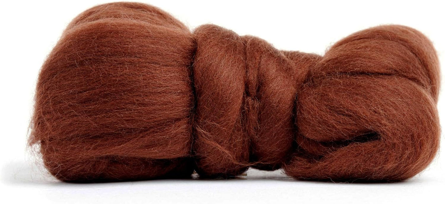 Desert Breeze Distributing 100% Natural Merino Wool Roving - Premium Combed Top Merino Roving Wool - Tapestry, Spinning, Wet Felting & Needle Felting Supplies - 21.5 Micron - 1 oz, Color Brown