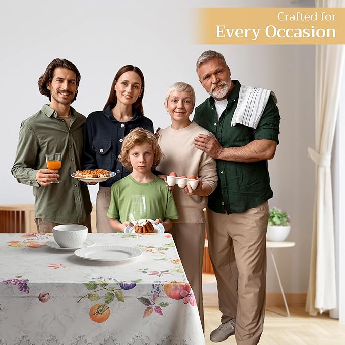 Maison d' Hermine Table Cloth Rectangle Table 100% Cotton 60 x 90 Inches Fall Tablecloth Reusable Everyday Use for Thanksgiving Christmas Decorations Dining Farmhouse Party (Fruit D'Hiver)
