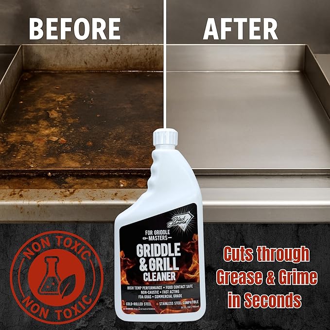 Black Diamond Stoneworks Griddle & Grill Cleaner – Flat Top Griddle Cleaner, Non-Caustic, Food-Contact Safe, Unscented, Residue-Free, Stainless & Cold-Rolled Steel, 32 fl oz (32)