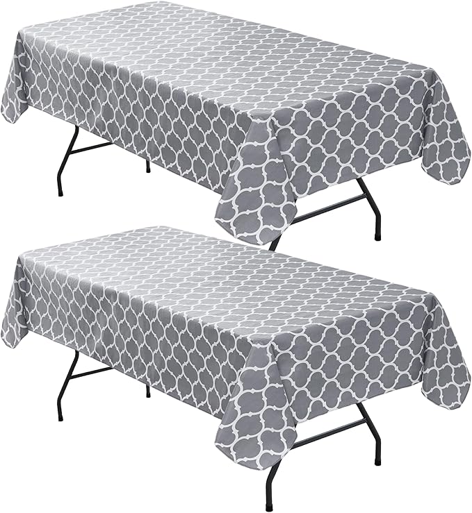 Nasitos 2 Pack Plastic Vinyl Tablecloth with Flannel Backed 60x120 Inch Moroccan Grey