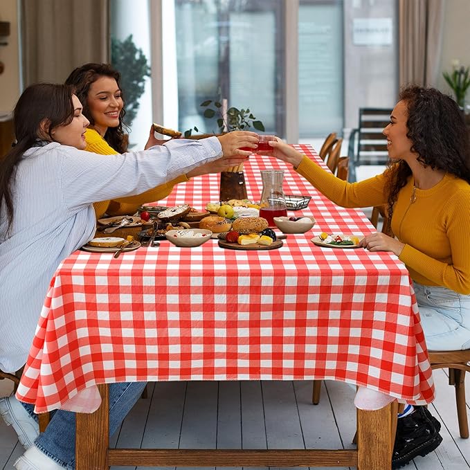 Nasitos 2 Pack Plastic Table Cloth 60x120 Inch-Red and White Rectangle Tablecloth Checkered, Washable Wipeable Plaid Vinyl Tablecloth with Flannel Backing for Picnic Party, Camping, Dinner