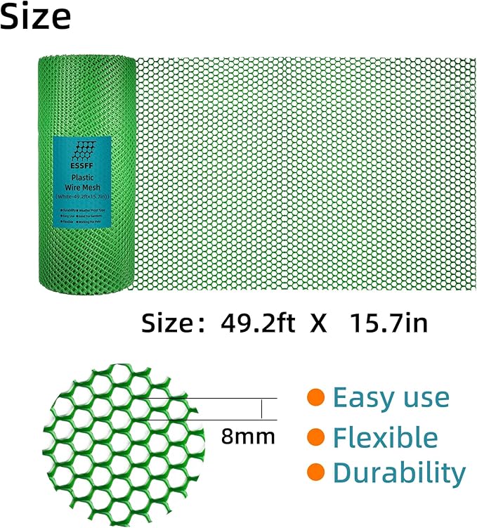 Pet & Garden Safeguard - 15.7IN x 49.2FT Roll - Green Plastic Netting, Multi-Use Decorative Fence for Poultry, Dogs, Rabbits,Chicken and Snake Barrier