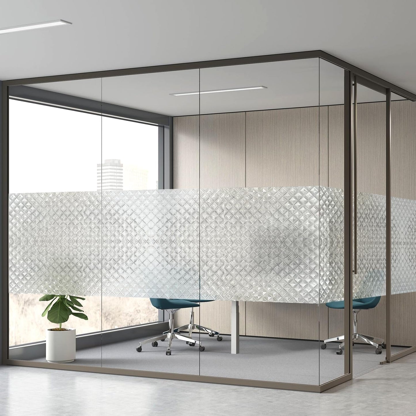 Qualsen Window Privacy Film, Stained Glass Window Film Heat Control UV, Frosted Rainbow Bathroom Decorative Film 3D Static Clings, Peel and Stick Window Tint for Home,11.8x78.7inch