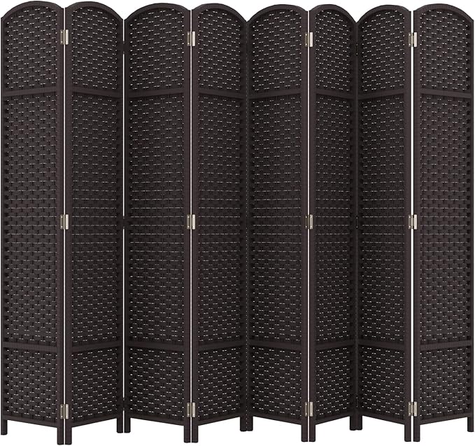 Room Divider 8 Panel Screen 5.6 Ft Tall Partition Room Dividers Brown Privacy Screens Folding Room Separation Free Standing Waterproof Wood Frame Wall Divider