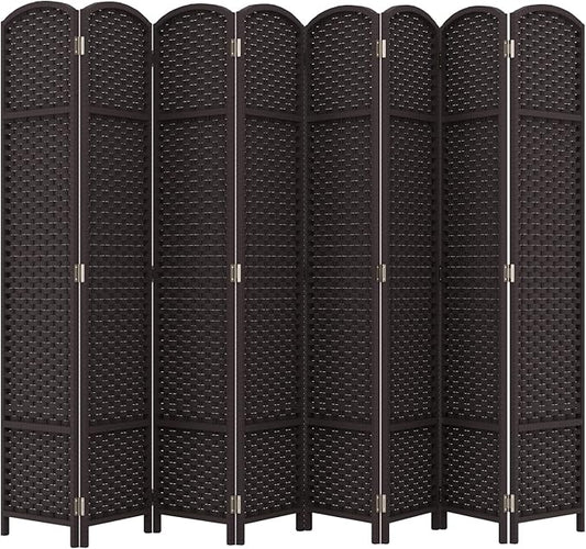 Room Divider 8 Panel Screen 5.6 Ft Tall Partition Room Dividers Brown Privacy Screens Folding Room Separation Free Standing Waterproof Wood Frame Wall Divider