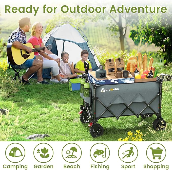Collapsible Wagon Cart, 150L Heavy Duty Foldable Beach Wagon with Wider Wheels & Auto-Rebound Handle, Utility Grocery Shopping Cart for Garden, Shopping, Camping, Sports, Gray