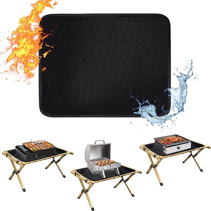 15 x 18in Fireproof Grill Mat for Outdoor Grill - 2mm Thickened Heat Resistant Mat for Countertop, Easy to Clean & Waterproof & Oil Proof for Protecting Prep BBQ Table