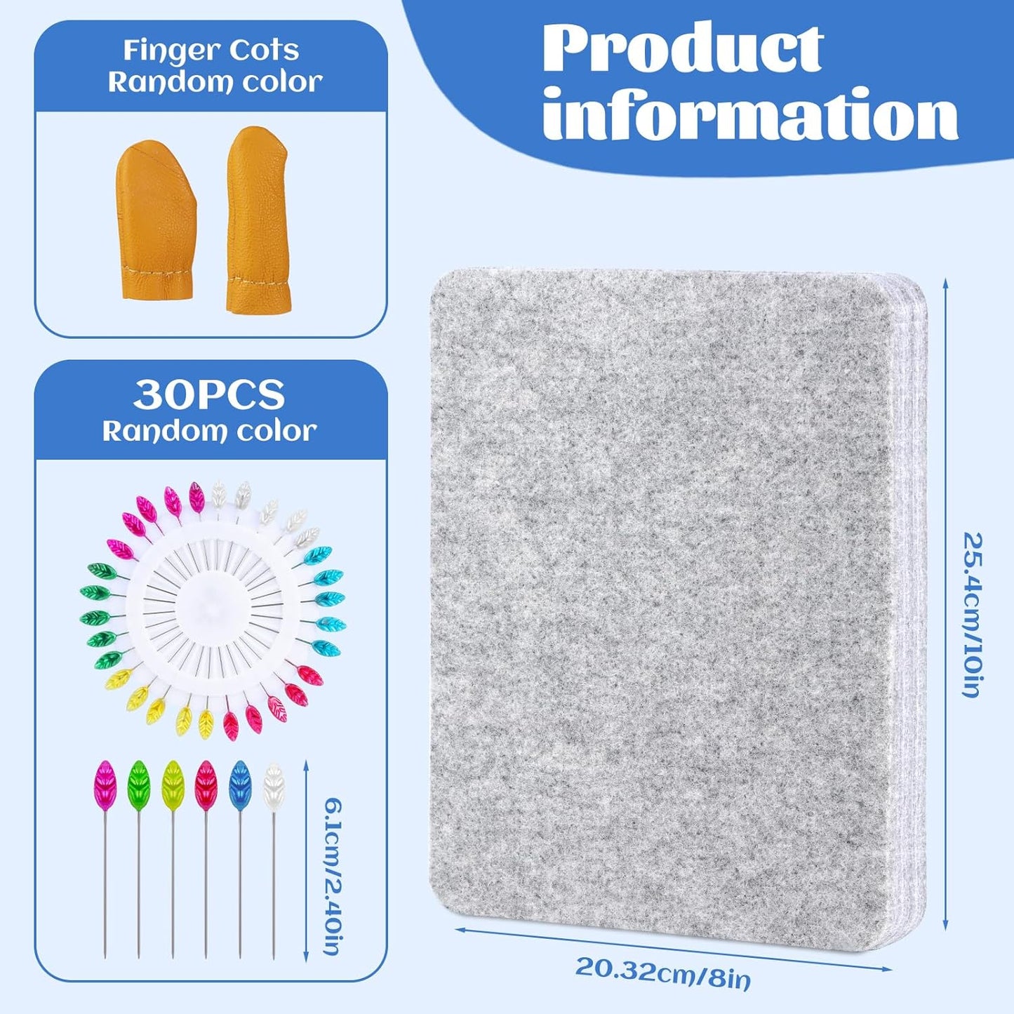 WONVOC Needle Felting Mat, Needle Felting Tools, 8''x10''x1'' Natural Felting Wool Mat, Felting Pad, Needle Felting Supplies, with Finger Cots and 30 Straight Pins, Felt Pad for Making Felting Crafts
