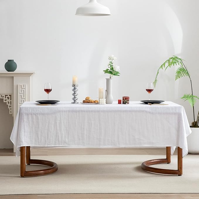 EVERLY 100% Pure Linen Rectangle Tablecloths 60x120 Inches for Dining,Buffet Parties,Picnic,Events,Weddings and Restaurants,Decorative Halloween,Thanksgiving Machine Washable Tablecloths-White