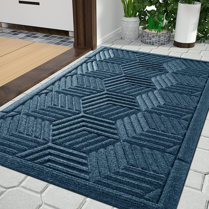 Yimobra Extra Large Door Mat 36x24, All-Season Waterproof Outdoor Mats for Front Door Entrance with Drainage Holes, Heavy Duty Non-Slip Doormat for Garage Patio Entryway Indoor, Blue