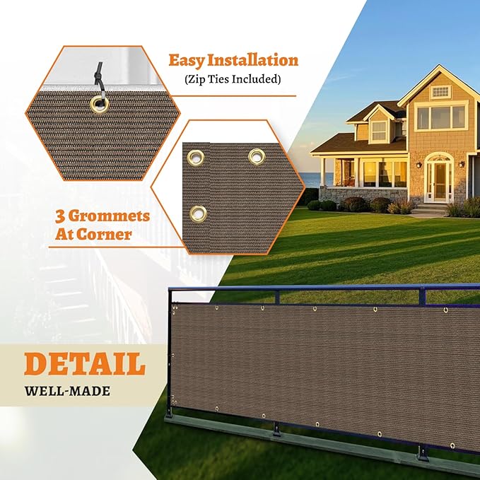2.5' x 159' Balcony Privacy Screen Fence Cover with Zip Ties Grommets for Apartment Patio Porch Deck Backyard Outdoor (Brown)