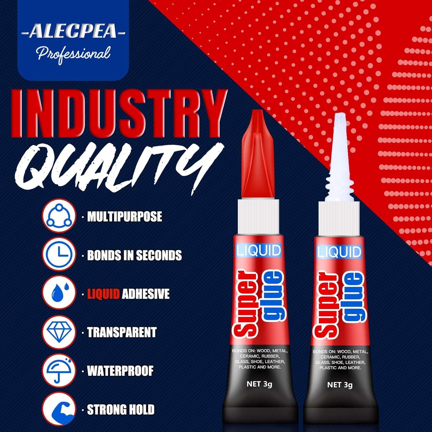 3 Gram (Pack of 12) Single Use Super Glue Liquid, Super Fast, Thin & Strong Adhesive Superglue, Cyanoacrylate Glue for Hard Plastics, DIY Craft, Ceramics, Leather, Metal Etc