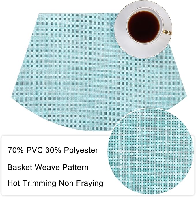 SHACOS Wedge Placemats Set of 4 Woven Vinyl Round Table Placemats Wipe Clean Round Table Mats Indoor Outdoor, Blue