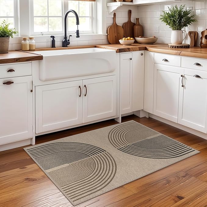 Easy Jute Rainbow Entryway Rug, 2x3 Washable Non-Slip Indoor Outdoor Doormat, Neutral Boho Farmhouse Small Kitchen Rug Modern Abstract Throw Rugs for Entrance Bedroom Bathroom