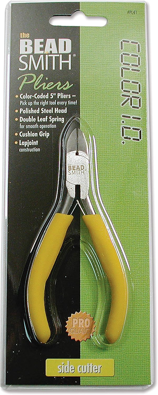 The Beadsmith Color-ID Side Cutter – 5 inches (127mm) – Yellow Comfort Grip Handle – Polished Steel Head and Double-Leaf Spring - Tool for Jewelry Making