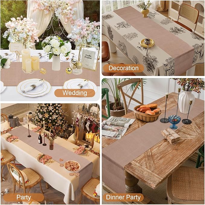 20 Pieces Boho Disposable Table Runners Roll 12x72 Inch, Non-Woven Waterproof Runners with Tear Line, Bohemian Decor for Wedding, Party, Events, Rustic Table Decorations Supplies (Burlap)